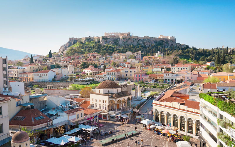 Aerial view of Monastiraki Square in Athens