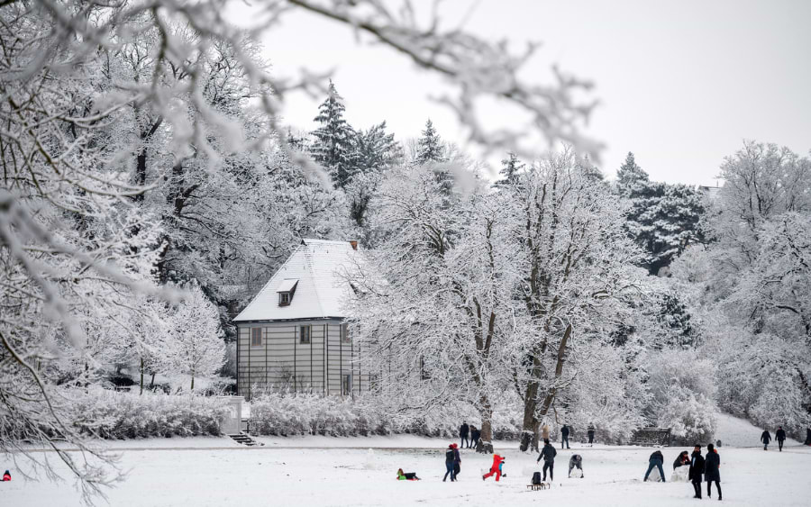 The historic exterior of Goethe's residence at the Goethe National Museum in Weimar