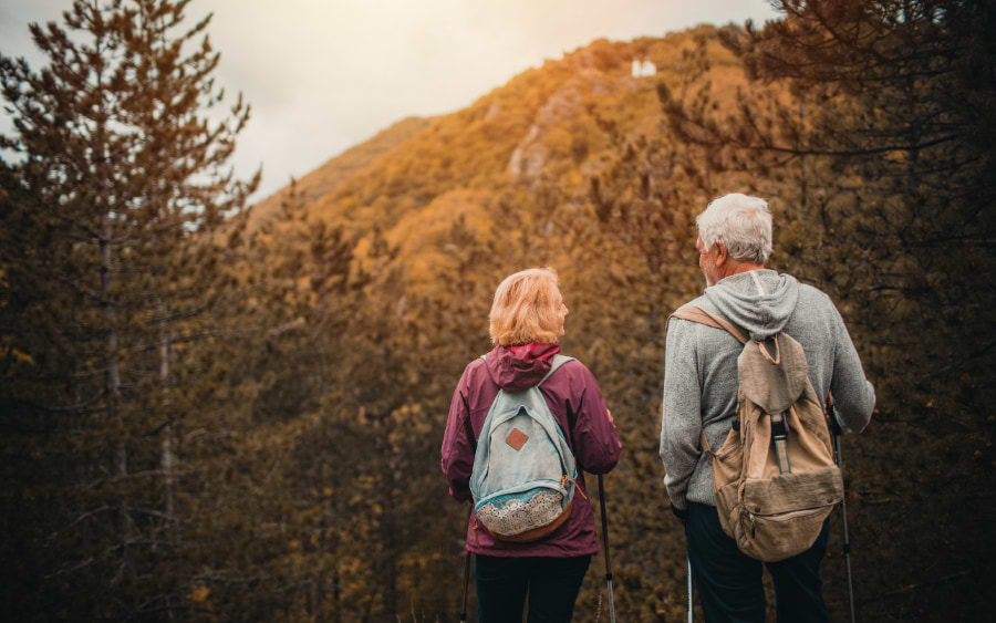 Couple enjoying a winter hike in the Black Forest