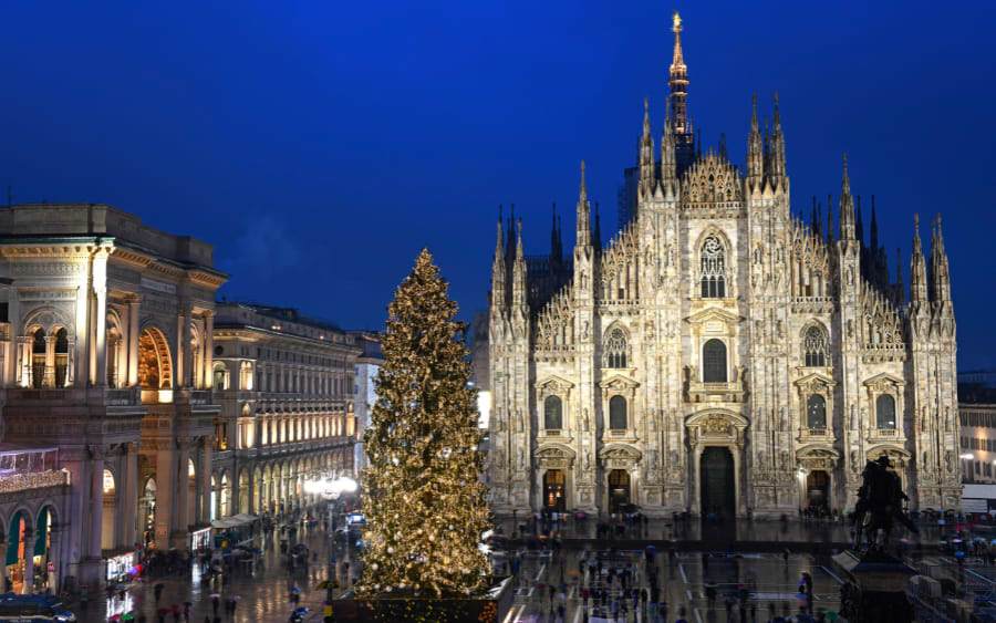 A view of the Duomo di Milano, offering panoramic views of the city under a clear winter sky.