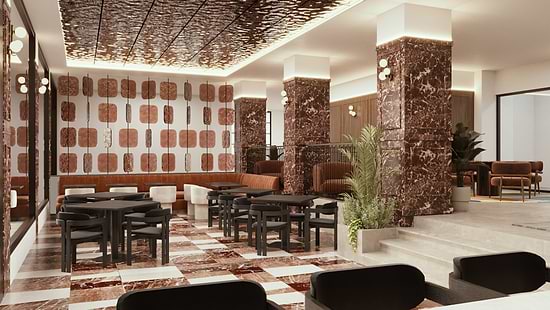 Restaurant and lounge interior at Leonardo Boutique Hotel Venetian Nicosia.