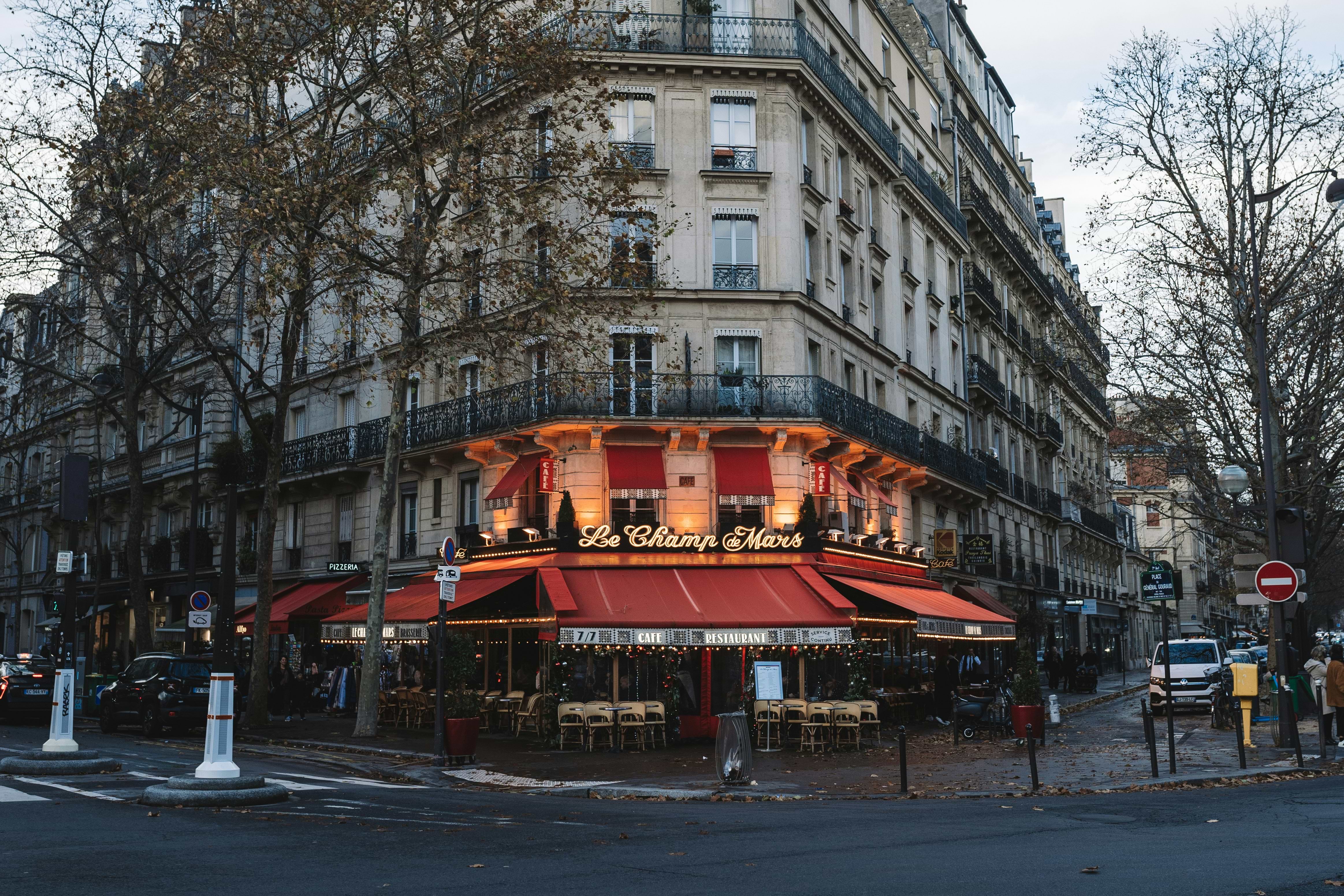 Exterior of a traditional French bistro