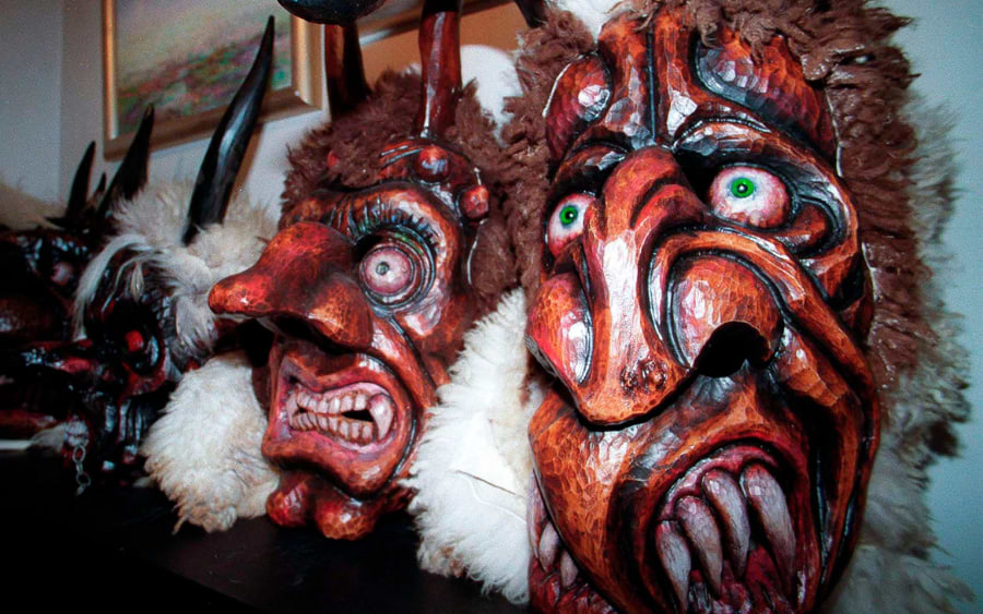 A display of costums for the Perchten runs