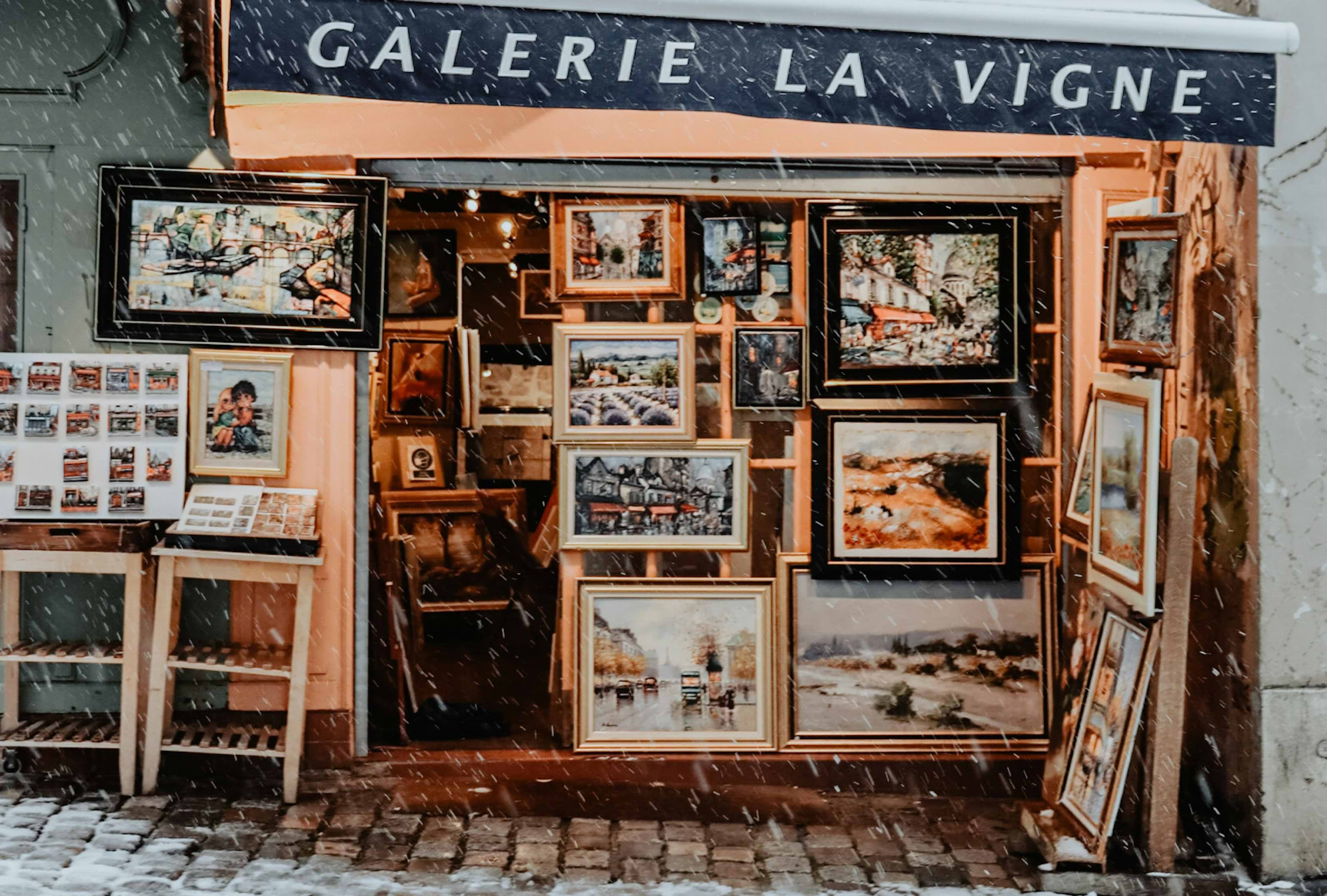 A small gallery in Montmartre, known for its artistic, bohemian atmosphere