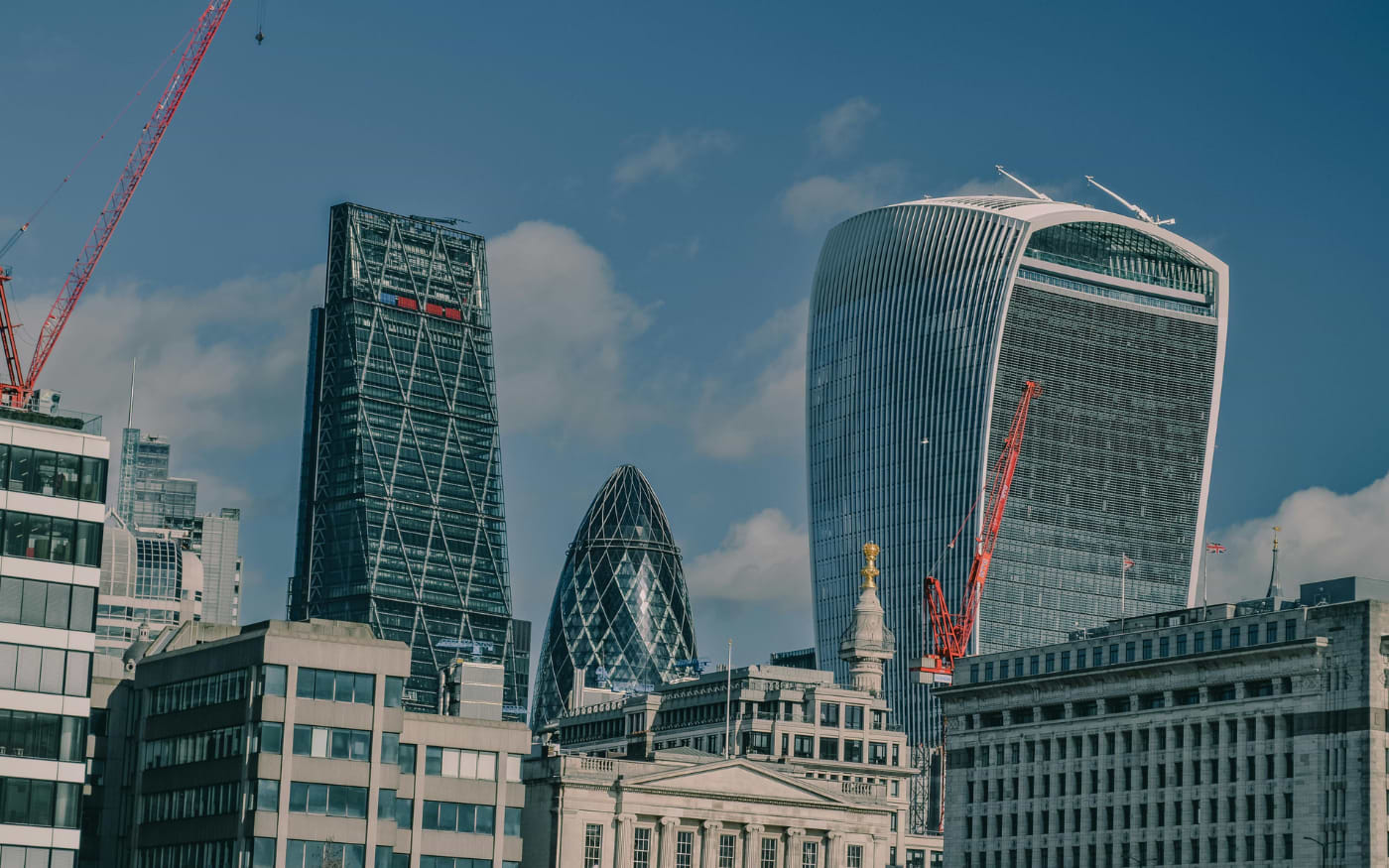 City of London skyline with the Cheesegrater, the Gherkin and the Walkie Talkie, home of the free Sky Garden