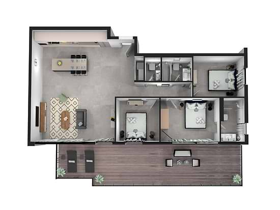 Three Bedroom Apartment with Big Terrace - Layout