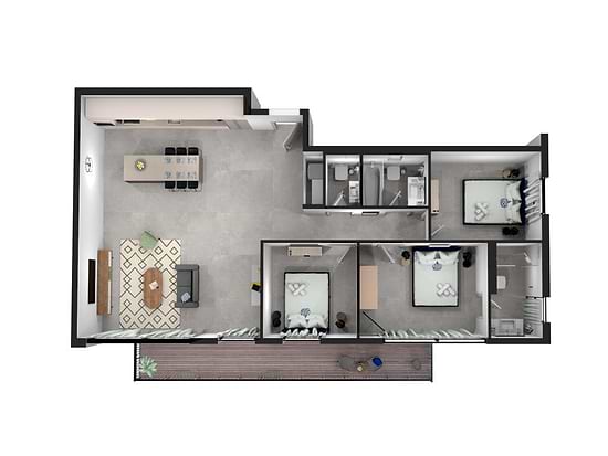 Three Bedroom Apartment with Balcony - Layout