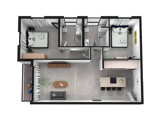 Two Bedroom Apartment with Balcony - Layout
