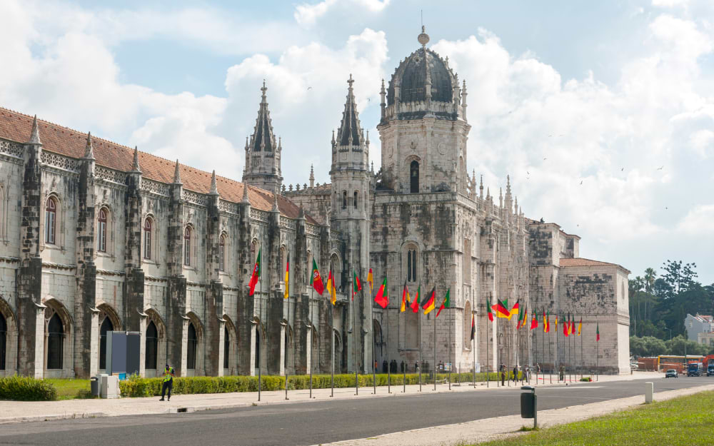 Manueline facade of Jerónimos Monastery, Belém, Lisbon, Portugal.