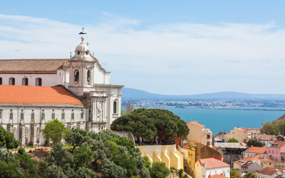 Panoramic view of Lisbon from Miradouro da Senhora do Monte, Lisbon, Portugal.