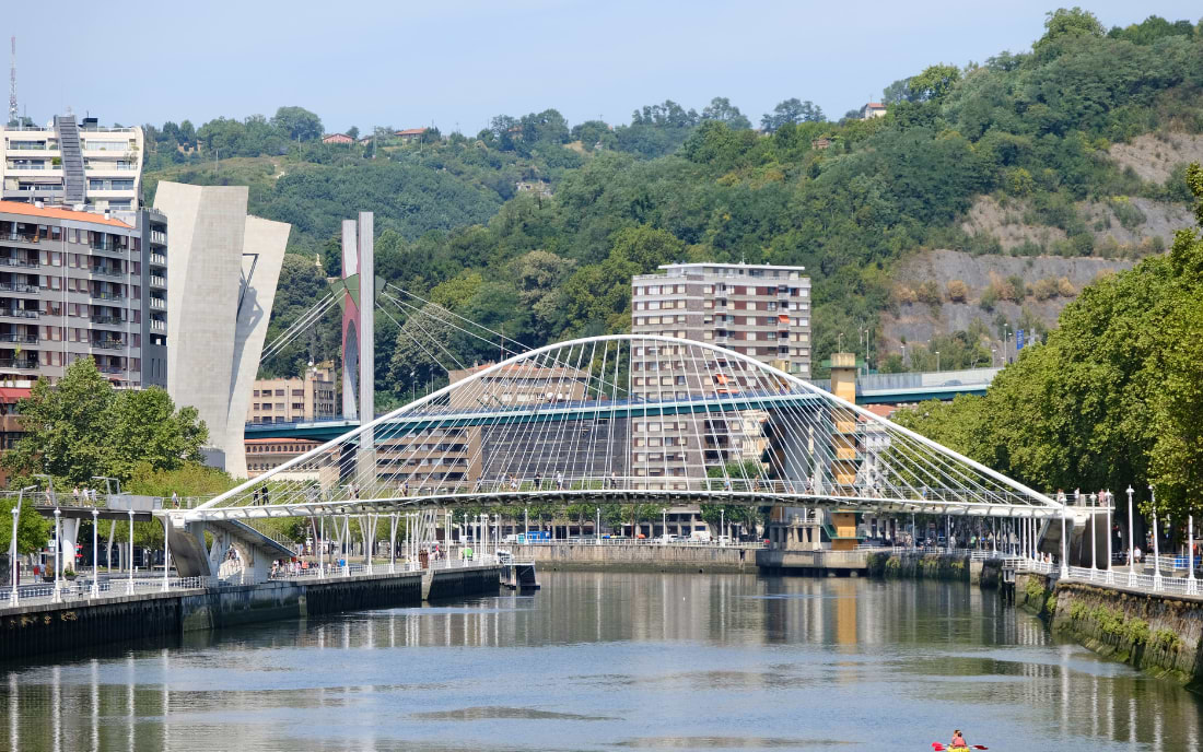 ubizuri Bridge designed by Santiago Calatrava spanning the Nervión River in Bilbao