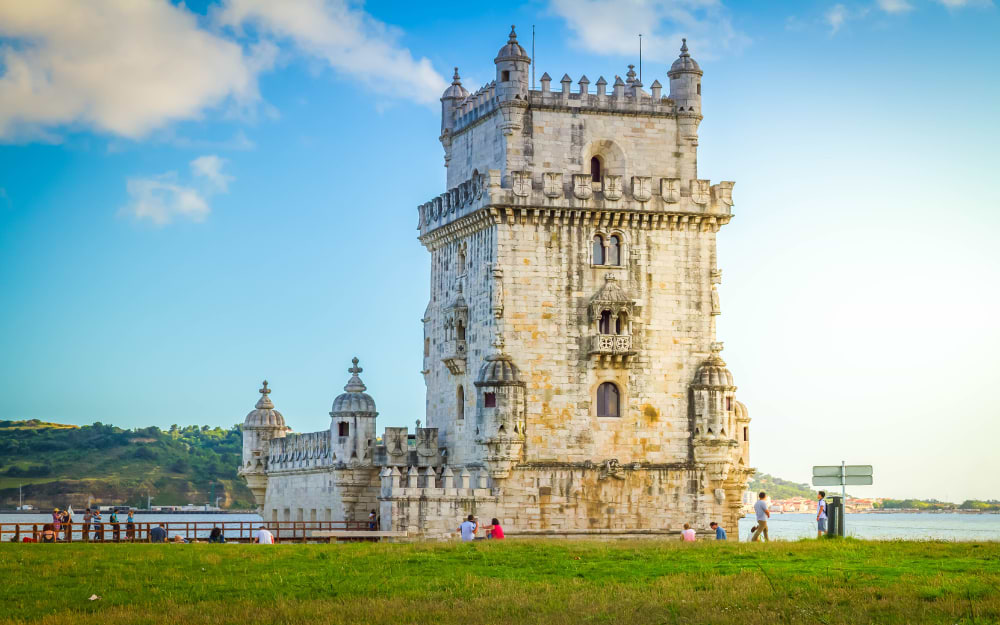 Torre de Belém with the Tagus river in the background, Lisbon, Portugal.