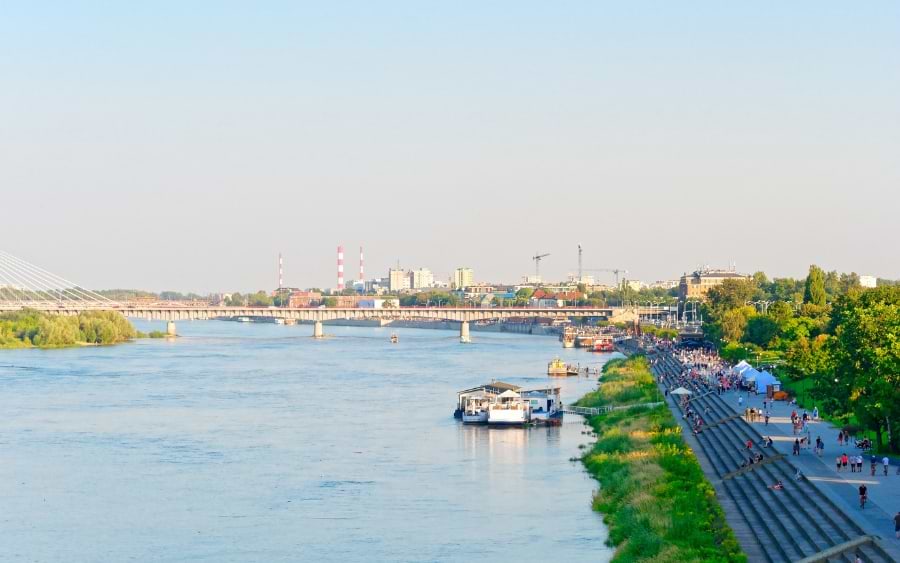 People relaxing at Vistula Boulevard in summer, Warsaw, Poland