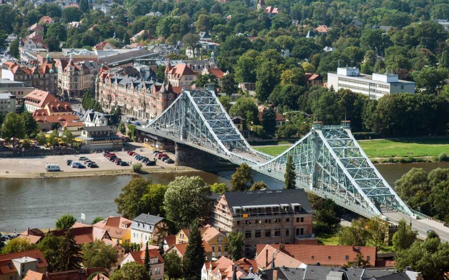 A view on Elbe River and Blue Wonder Bridge, Dresden