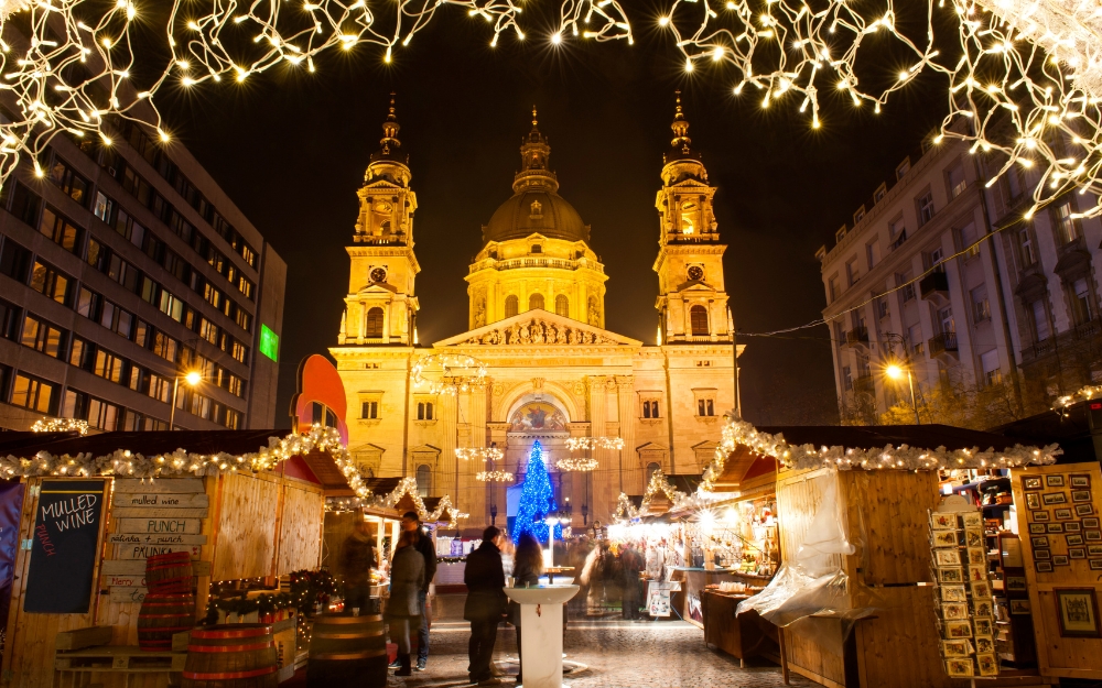 Christmas Market at Vörösmarty Square in Budapest, Hungary 