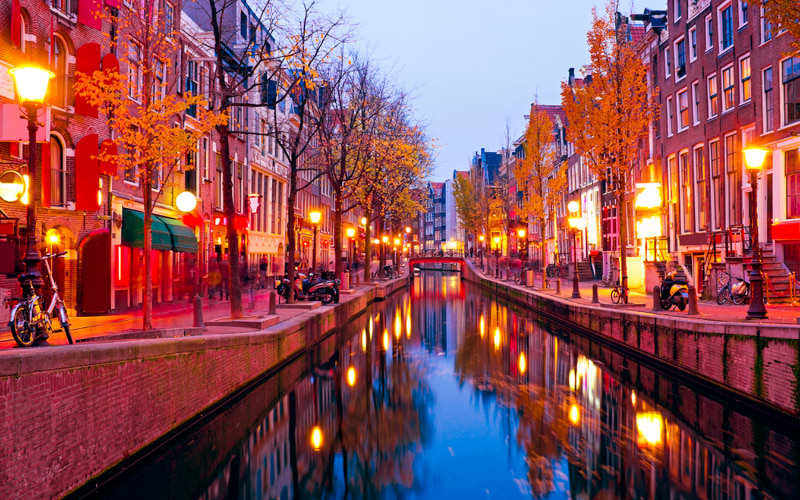 The Red Lights district at night, Amsterdam