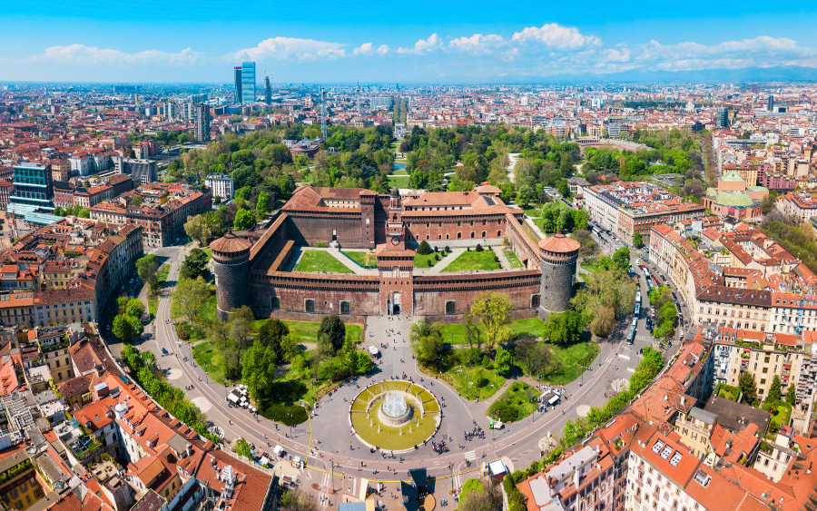 Skyline view of the Sforza Castle, Milan