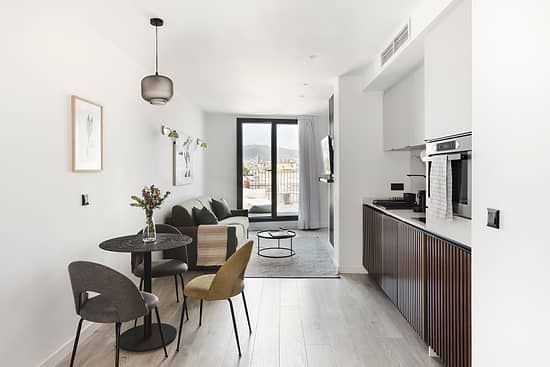 Two Bedroom Apartment with Balcony - Setting area and Kitchen
