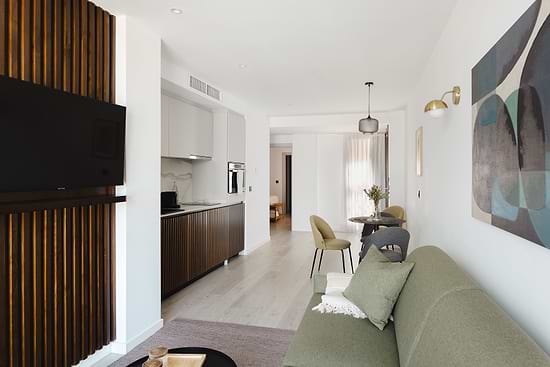 Two Bedroom Apartment with Balcony - Setting area and Kitchen