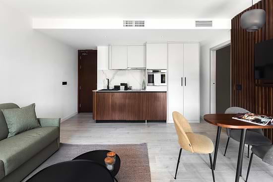 One Bedroom Apartment with Balcony - Setting area and Kitchen