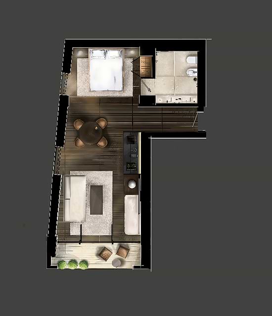 Large Studio with Balcony - Layout