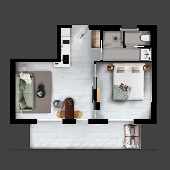 One Bedroom Apartment with Balcony - Layout