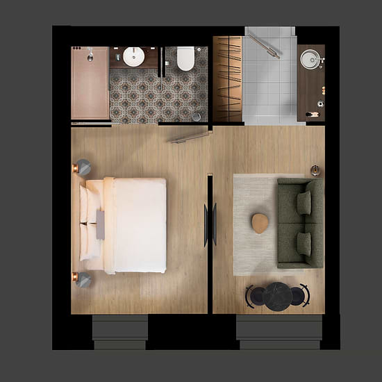 Compact One Bedroom Apartment - Layout