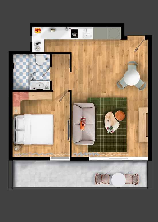 One Bedroom with Balcony and Sofa Bed - Layout