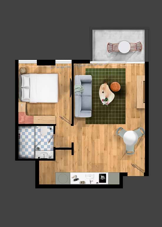 One Bedroom with Balcony - Layout