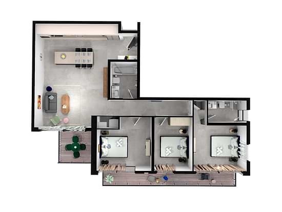 Three Bedroom Apartment with Balcony - Layout