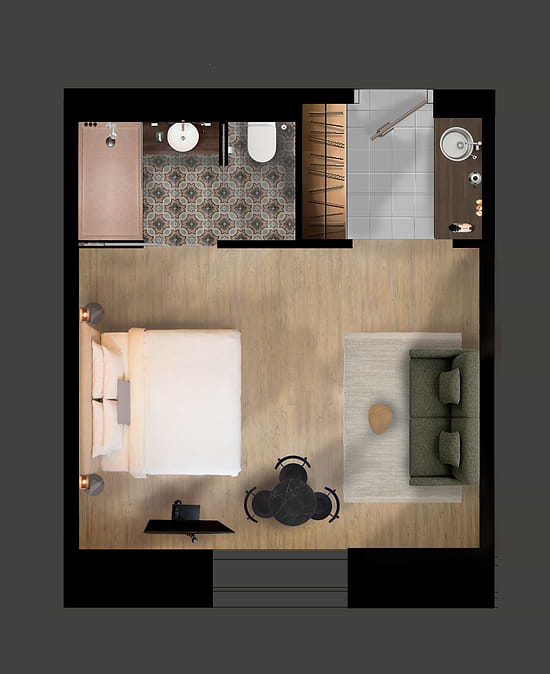 Studio Apartment with Sofa Bed - Layout