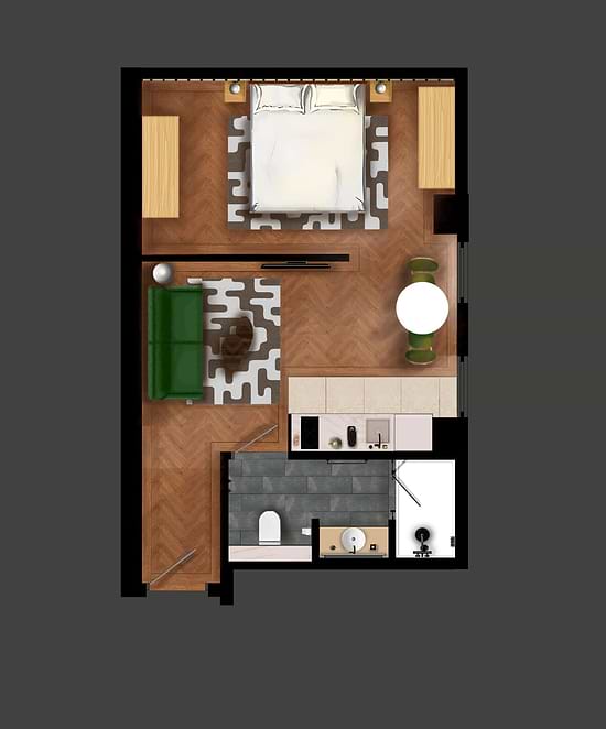Studio with Sofa Bed - Layout
