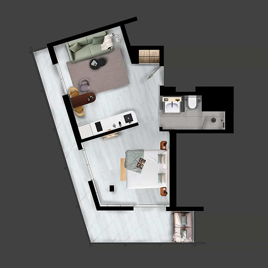 Studio with Balcony - Layout