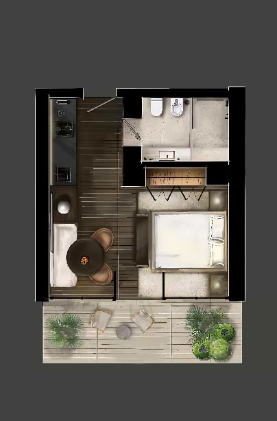 Studio with Balcony - Layout