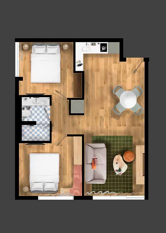 Two Bedroom with Sofa Bed - Layout